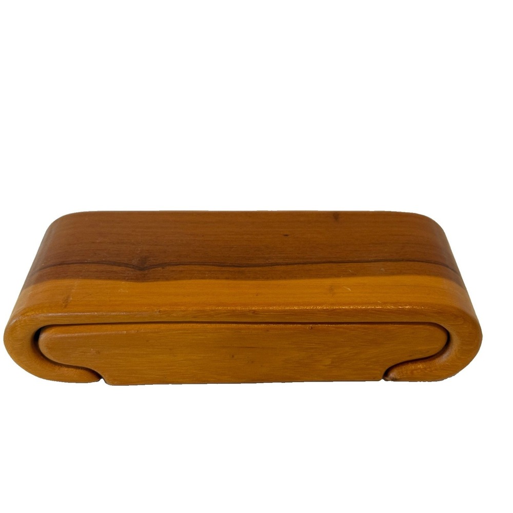 Vintage Solid Wood Trinket Box 8x3x2 Hidden Drawer Jewelry Case Velvet Stash Box